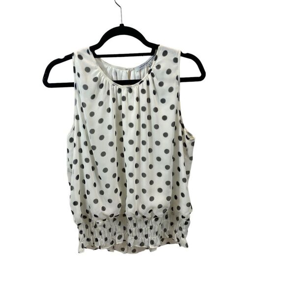 Collective Concepts White with Black Polka Dots Sleeveless Blouse Size Large - Picture 3 of 9
